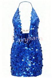 Sexy Halter Neck Sequined Open Back Mini Dress