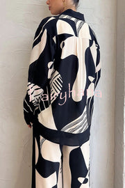 Weekend Escape Exclusive Print Contrast Trims Drape Blouse