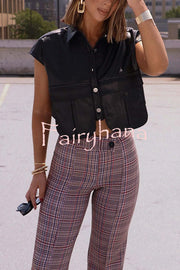 Fashion Faux Leather Pocket Sleeveless Cropped Jacket