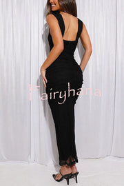 Manifesting You Mesh Ruched Detail Maxi Dress