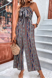 Ethnic Style Unique Printed Suspenders Casual Wide-leg Jumpsuit