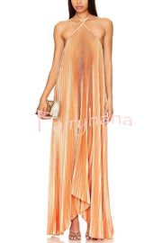 Luxurious Atmosphere Satin Halter Neck Backless A-line Gown Maxi Dress