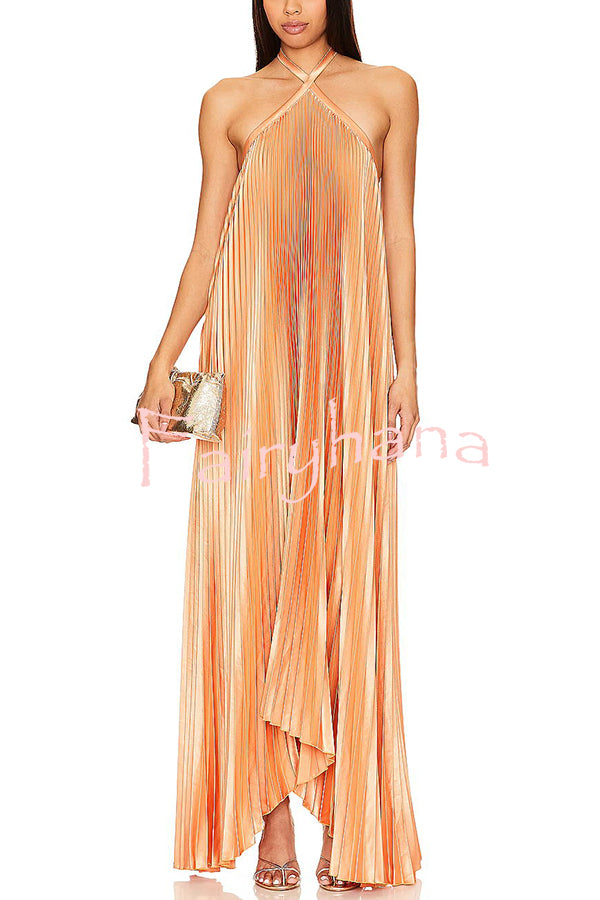 Luxurious Atmosphere Satin Halter Neck Backless A-line Gown Maxi Dress