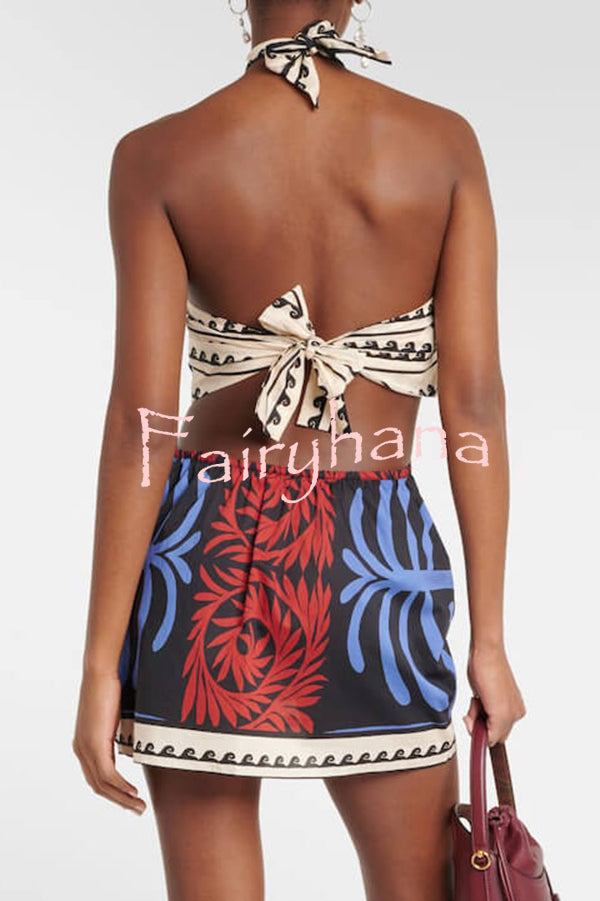 Unique Printed Sexy Halterneck Resort Beach Mini Dress