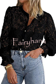 Fashionable Lace Long-sleeved Casual Button-down Shirt