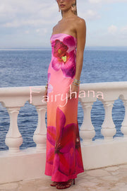 Floral Print Sexy Strapless Backless Holiday Maxi Dress