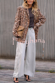 Catwalk Leopard Single Button Long Sleeve Pocketed Lapel Boyfriend Blazer