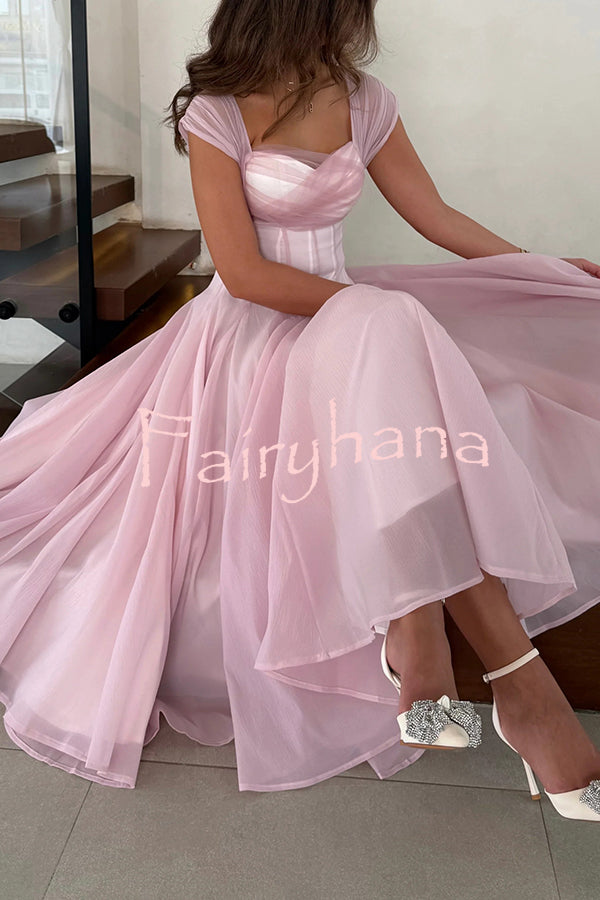 Elegant Sleeveless Waist-cinching Tulle Full-hem Maxi Dress