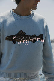 Fashionable Fish Pattern Round Neck Loose Knitted Sweater