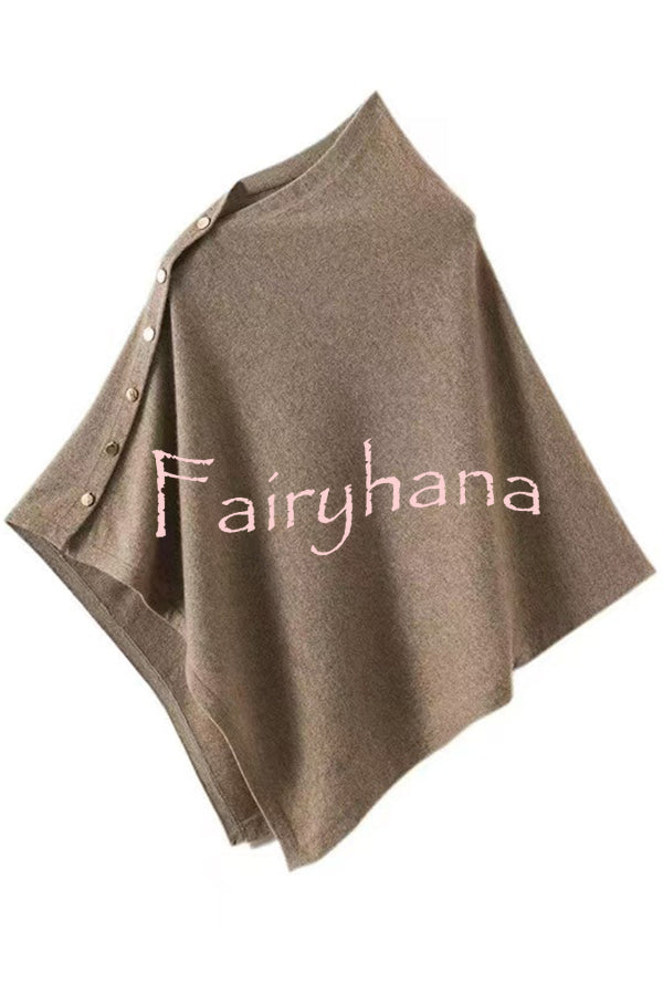 Women Cashmere Knit Shrug Bolero Side Button Detail Lightweight Shawl  Poncho