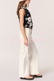 Fashionable Hollow Crochet Sleeveless Round Neck Knitted Vest