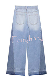 Ellison Denim Side Colorblock High Rise Pocket Wide Leg Jeans
