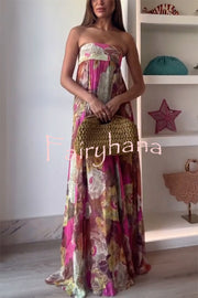 Shelia Ethnic Floral Print Off Shoulder A-line Maxi Dress