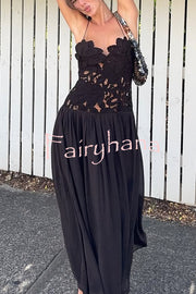 Stephanie Flower Crochet Lace Bust Chiffon Fluffy Hem Maxi Dress