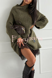 Cozy Ember Knit High Neck Long Sleeve Relaxed Sweater Mini Dress