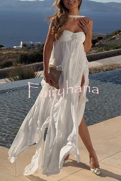 Resort Style Romantic Ruffles Open Back Stars Decorated Beach Maxi Dress