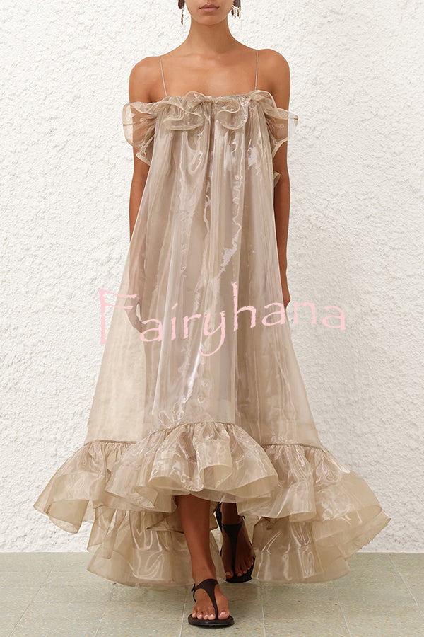 By The Sea Organza Ruffle High Low Hem Slip A-line Maxi Dress