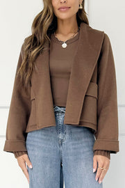 Comfortable Season Shawl Collar Open-front Long Sleeve Flap Pockets Crop Coat