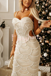 Own It Pearl Sequin Embellished Sexy Backless Cutout Strap Maxi Dress