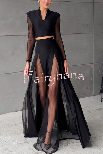 Feeling Chic Tulle Patchwork Elastic Waist A-line Maxi Skirt