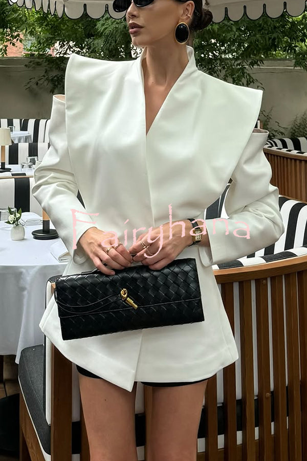 Fashionable Pioneer Stand V-neck Split Sleeve Loose Blazer