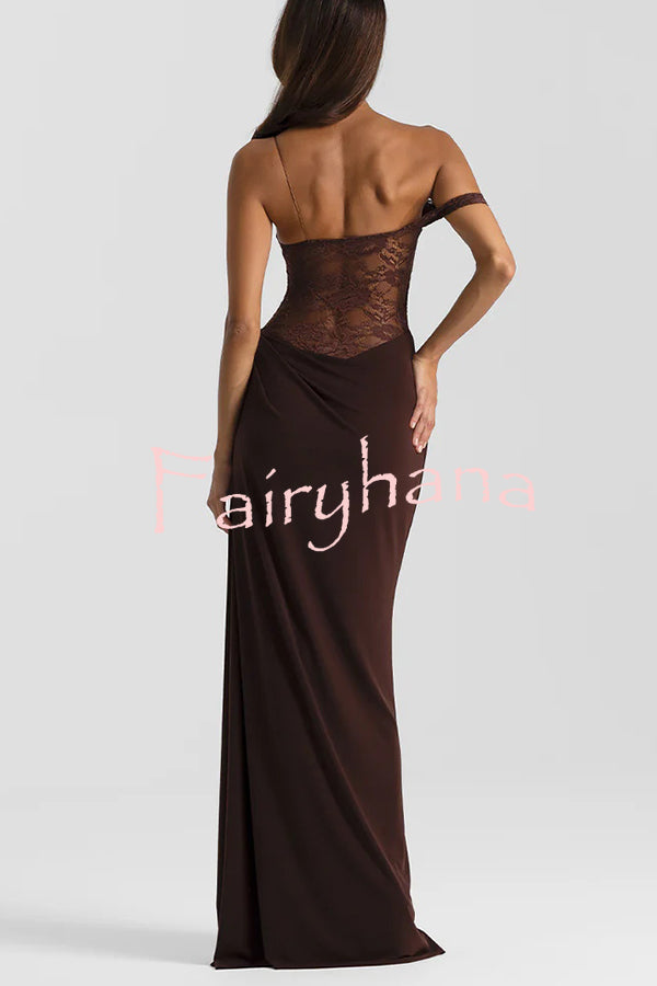 Sexy See-Through Lace Suspender Slim Slit Maxi Dress