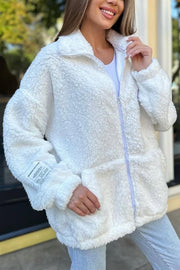 Solid Color Casual Long Sleeve Zipper Pocket Loose Jacket