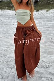 Diani Linen Blend Drawstring Waist Pocketed Loose Pants