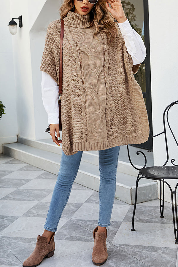 Solid Color Loose Turtleneck Shawl-style Knit Sweater