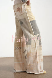 Historic Imagery Unique Print High Rise Pocketed Wide Leg Jeans