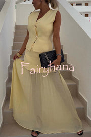 Stylish and Elegant Knit Gold Buttons V-neck Loose Vest