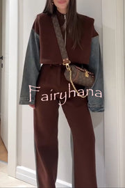 Sports Fashion Denim Patchwork Sweatshirt Fabric Zipper Long Sleeve Loose Jacket