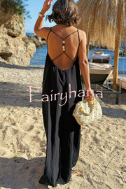 Sunny Beach Straps Unique Beaded Detail Backless Slit Maxi Dress