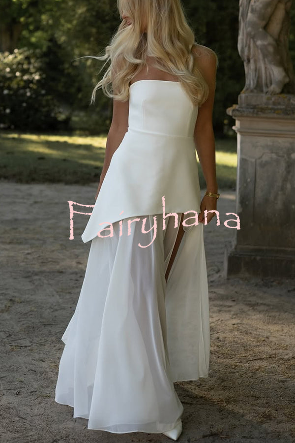 Monaco Off Shoulder Structured Top Chiffon Slit Hem Scarf Maxi Dress