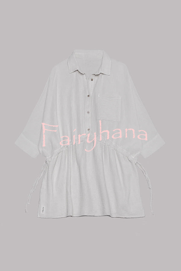 Sachin Linen Blend Adjustable Bands Pocket Oversized Shirt Mini Dress