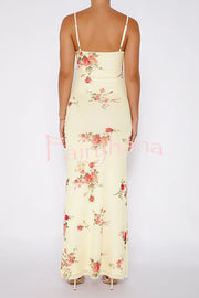 Reveling in The Unknown Floral Print Slip Stretch Maxi Dress