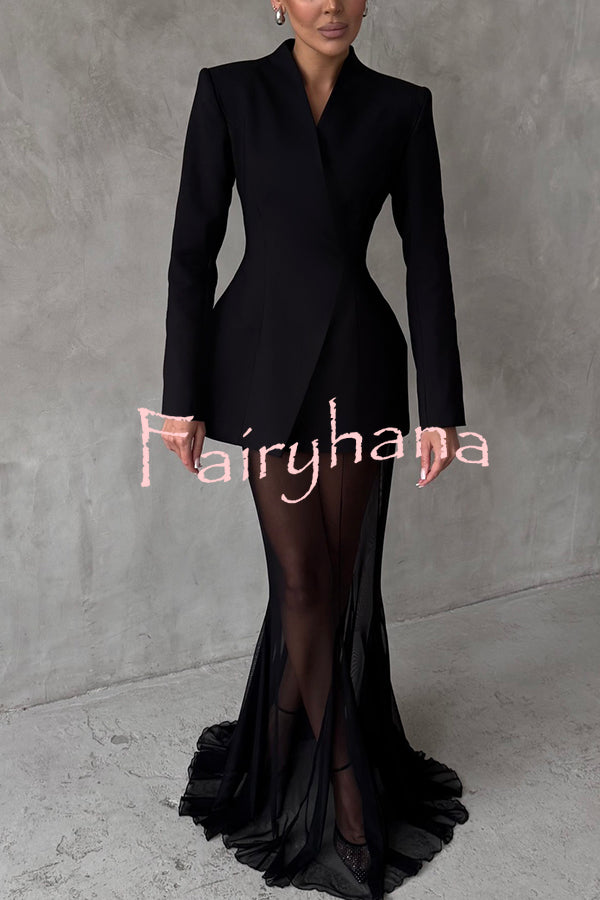 Shes Timeless Mesh High Rise Elastic Waist Fishtail Maxi Skirt