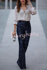 Living The Dream Satin Long Sleeve Button Relaxed Blouse