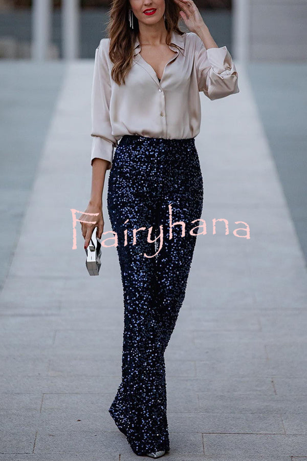 Living The Dream Satin Long Sleeve Button Relaxed Blouse
