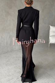 Shes Timeless Mesh High Rise Elastic Waist Fishtail Maxi Skirt