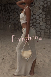 Kala Crochet Knit Braid Waist Slit Stretch Maxi Skirt