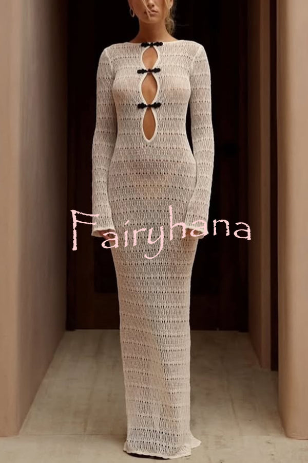 Sexy Backless Long-sleeved Knitted Slim-fit Maxi Dress