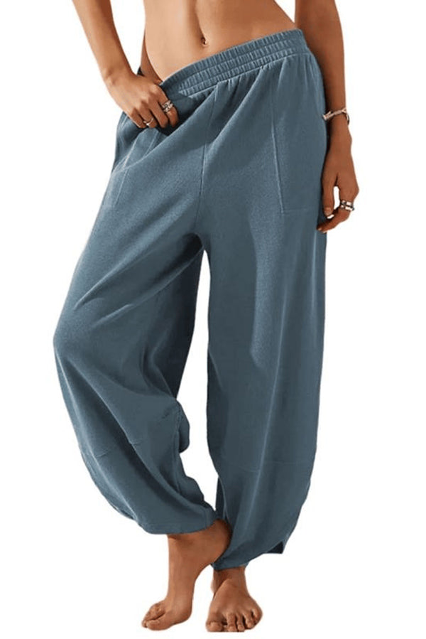 Solid Color Casual Elastic Waistband Wide-leg Pants