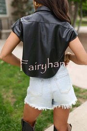 Fashion Faux Leather Pocket Sleeveless Cropped Jacket