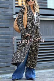Leopard Affair Animal Print Epaulettes Long Sleeve Pocketed Lapel Midi Trench Coat
