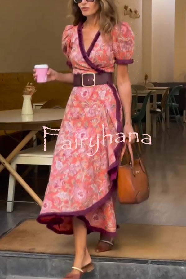 Bohemian Floral Print Elegant Puff Sleeve Holiday Maxi Dress