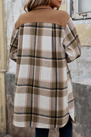 Retro Plaid Casual Long-sleeved Pocket Mid-length Coat