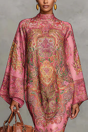 Retro Unique Print Casual Long-sleeved Loose Midi Dress
