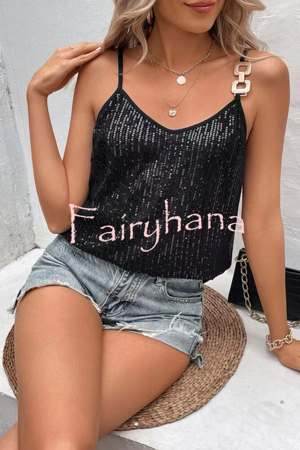 Dreamy and Dazzling Solid Sequin Buckle Cami Top