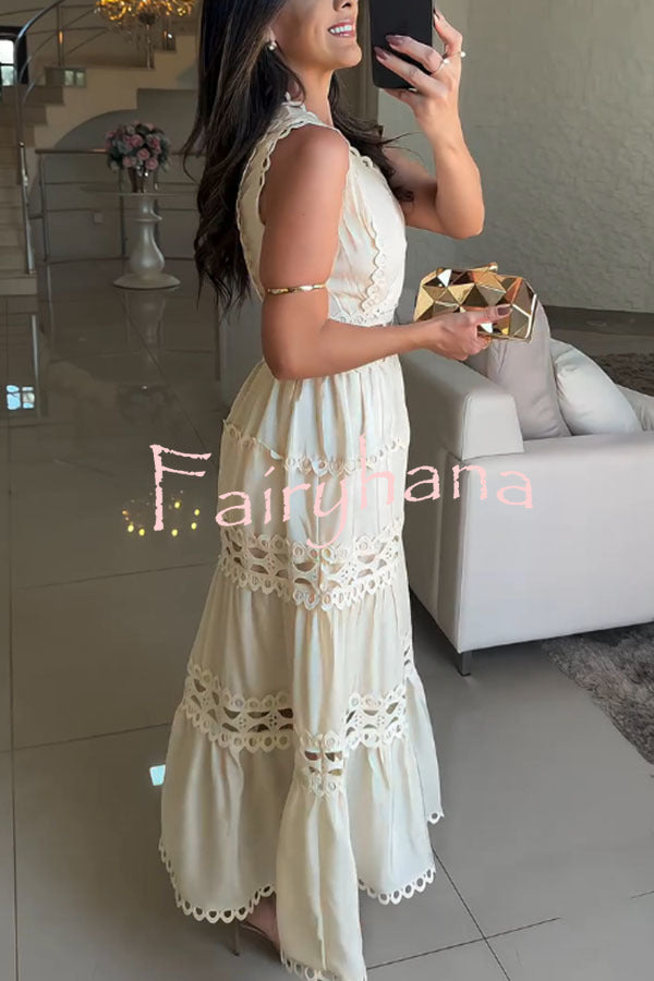 Eternal Grace Crochet Cutout Lace Trim A-line Maxi Dress